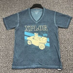 Caribbean Side XPLOR 09 Graphic Shirt Men Large Blue Short Sleeve V-Neck L